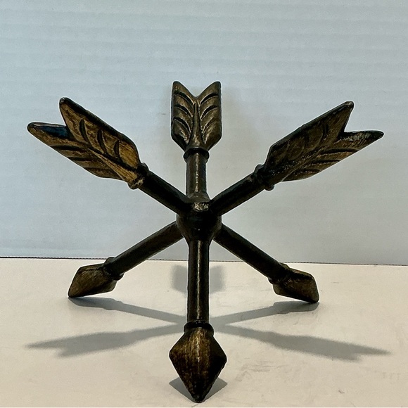 Metallic Arrow Sculpture Center Crossing Triple Arrows Accent Tabletop Decor - Picture 14 of 15